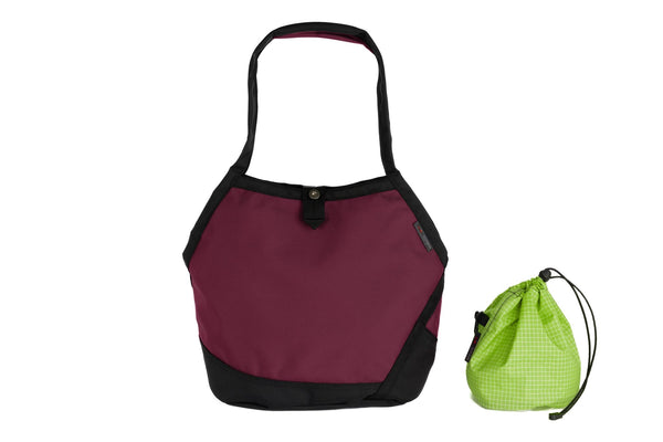 A Swift in Raspberry Ballistic with Kiwi (bright green with white grid) 200 Halcyon interior and Yarn Stuff Sack.